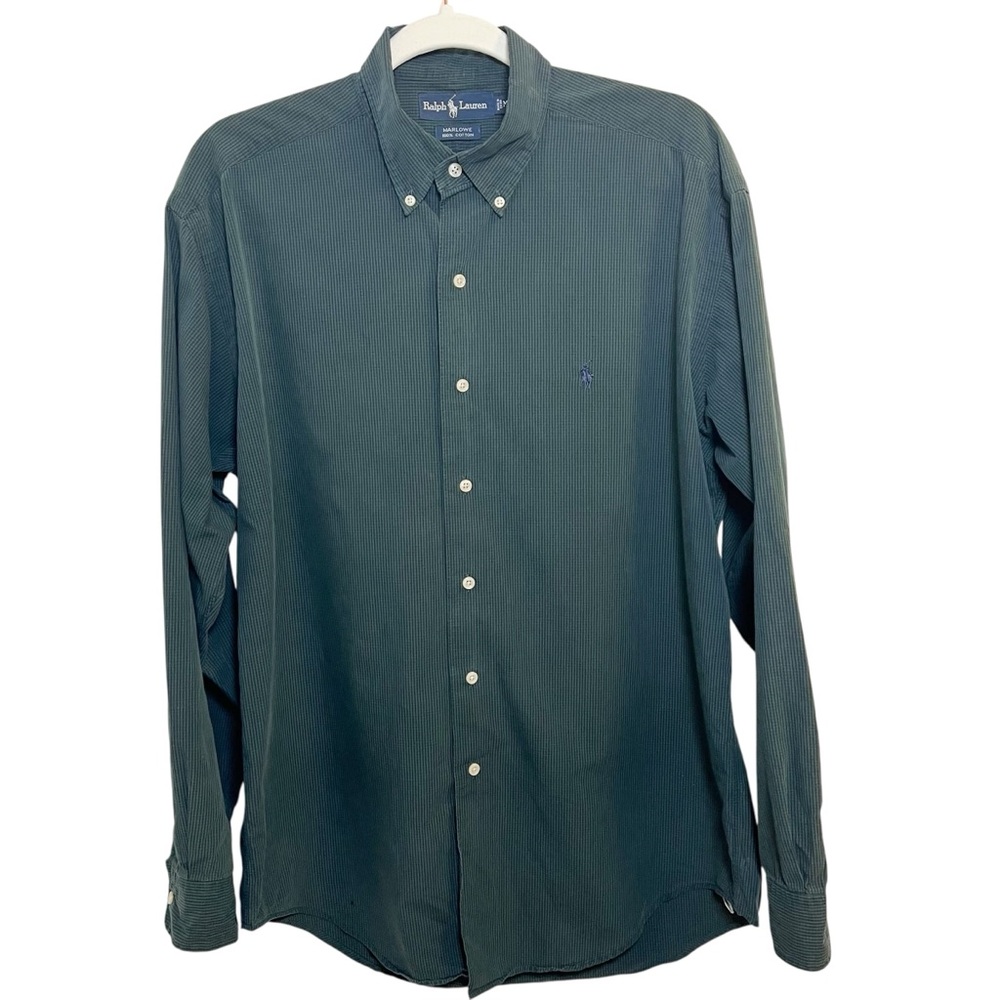 Ralph Lauren Men's Checkered Long Sleeve Green Button-Down Shirt - Medium